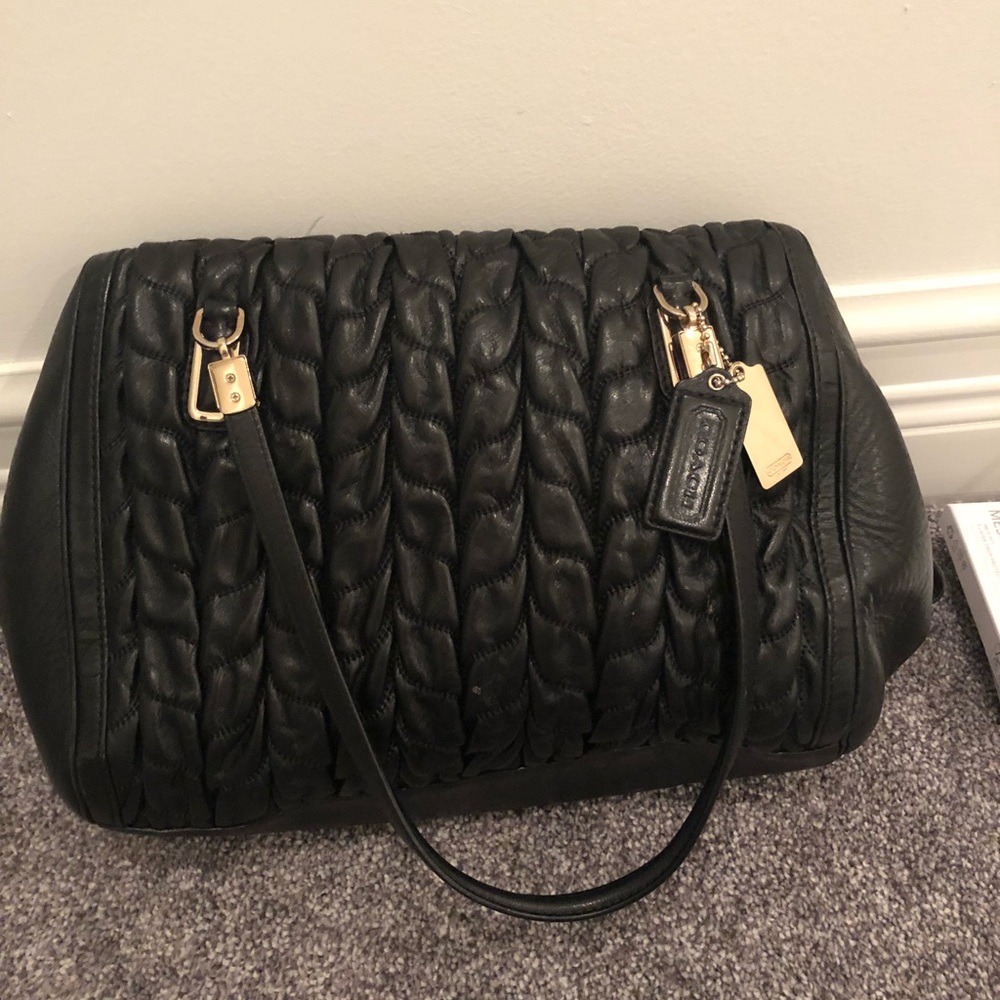 Coach Madison Gathered Chevron Leather Satchel